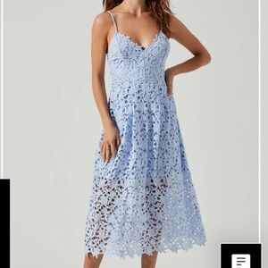 Astr Light Blue Lace Midi Dress